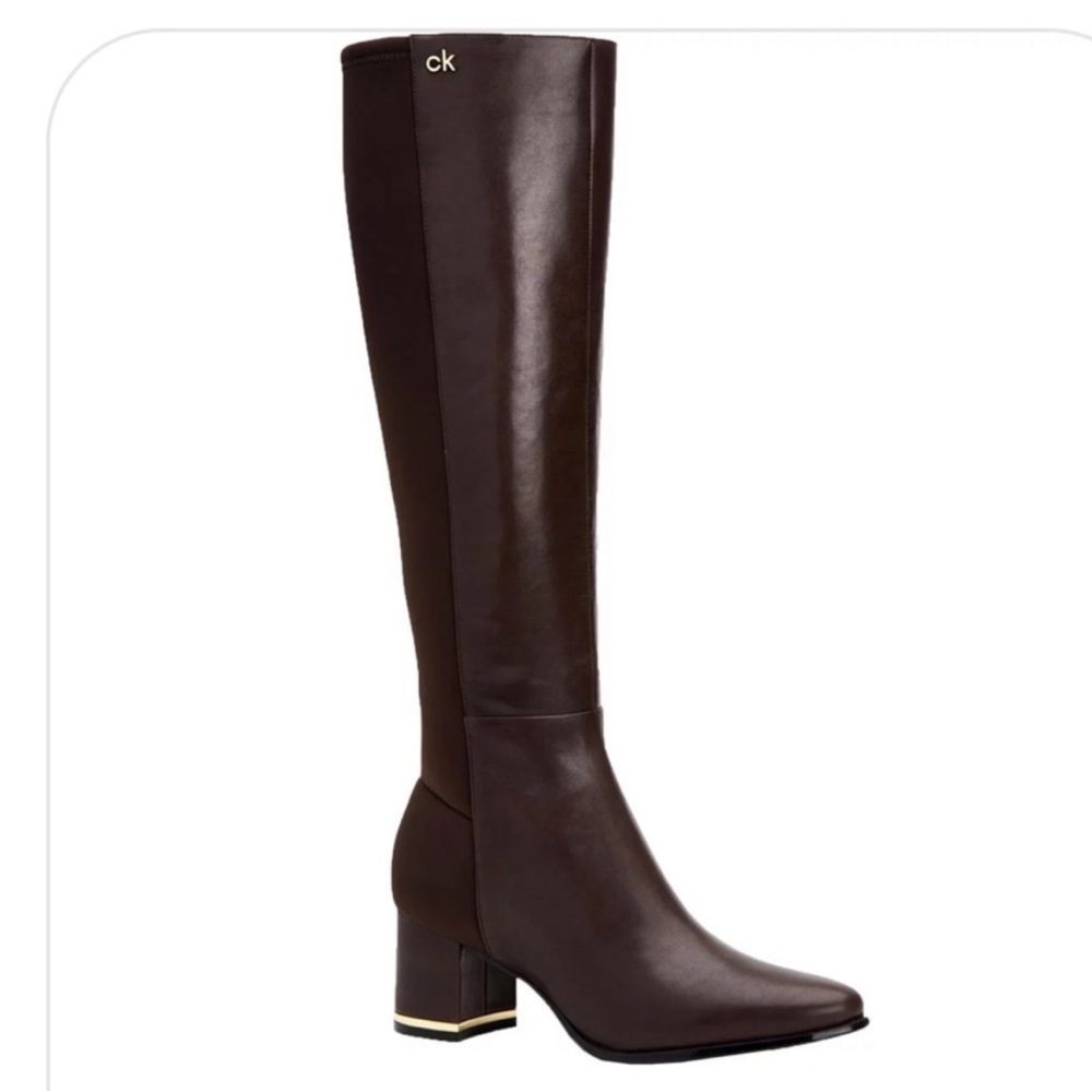 Calvin Klein Women's Freeda Tall Leather Boots in Black size 8